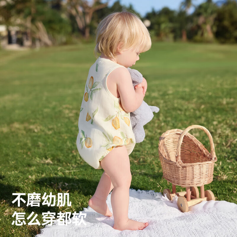 贝肽斯婴儿衣服夏季男女宝宝a类包屁衣新生儿连体衣无袖透气外出 樱甜萌语 73cm