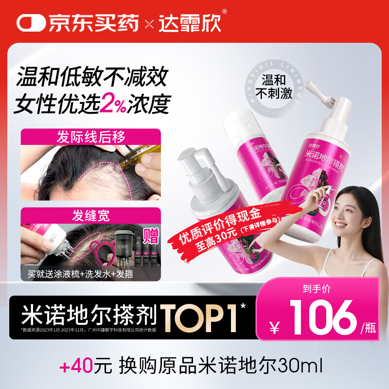 达霏欣2%米诺地尔酊搽剂60ml*3瓶女士脱发疗程装防脱生发剂育发发际线增长脱发斑秃低敏少痘产后脱发米洛地尔