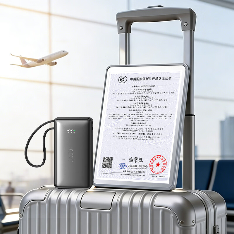 JOJU充电宝【3c认证可上飞机】移动电源自带线10000毫安快充便携小巧车规级电芯适用安卓苹果15以上 【1万毫安|22.5W超级快充】曜石黑