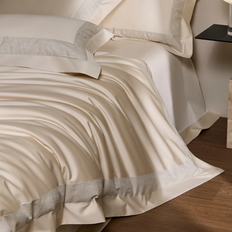 ROLAND LIVE轻奢全棉四件套纯棉亲肤透气四季款床单被罩床上用品裸睡套件 TGH 全棉四件套-莫妮卡奶油米 1.5米床 床单款 【被套200*230cm】