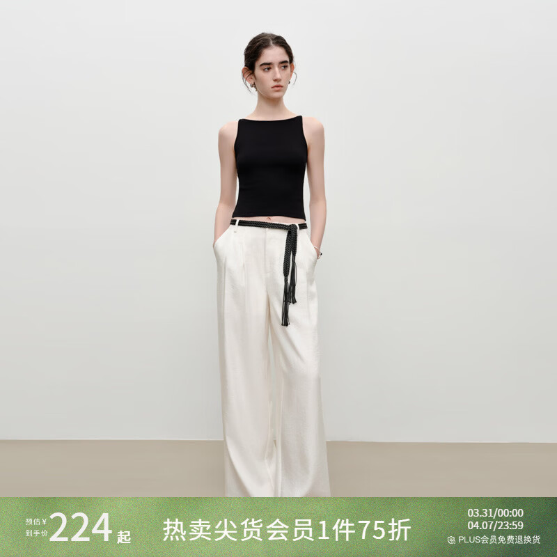 自巧小个子老钱风收腰马甲直筒休闲裤套装女2026夏季新品无袖衬衫 雅白色休闲裤 S （尺码：3）