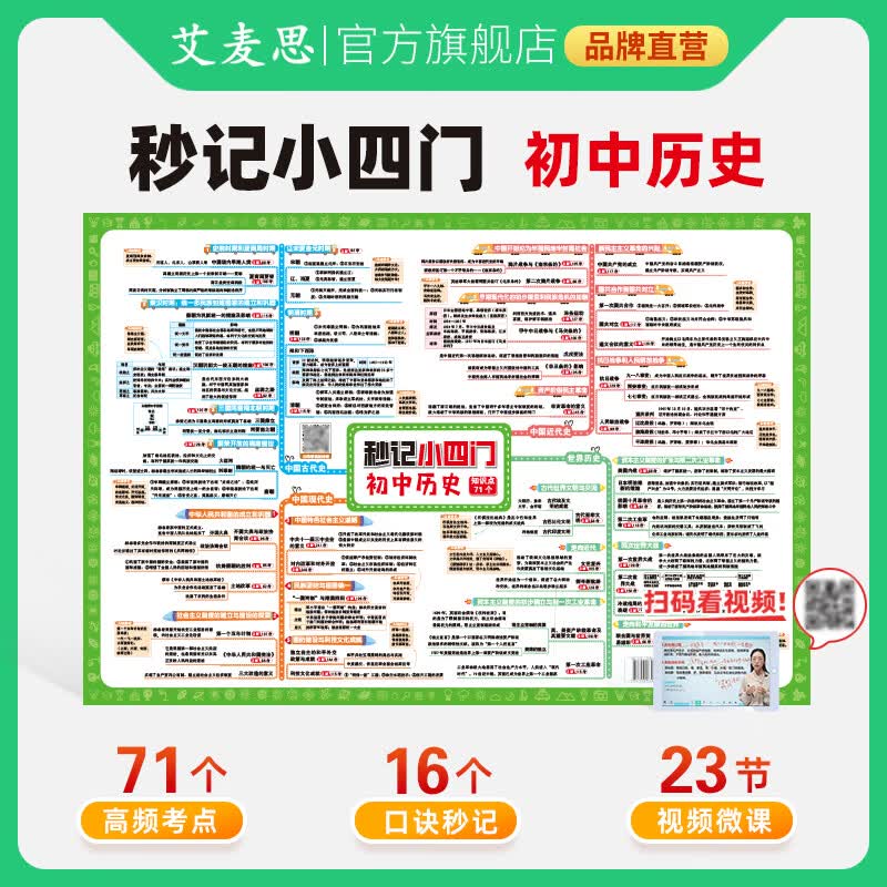 艾麦思秒记数理化2026新版初中秒记小四门历史生物地理道法思维导图归纳汇总全套口诀挂图人教版苏教版全国通用初中一二三年级辅导书789年级上下册辅导书 【4套全】秒记小四门 全国通用版