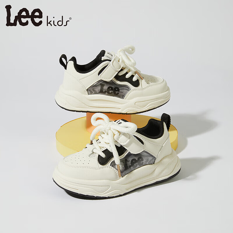 Lee童鞋春季新款儿童板鞋百搭小白鞋男童魔术贴休闲鞋女童 白黑 36 【建议脚长217-222mm】