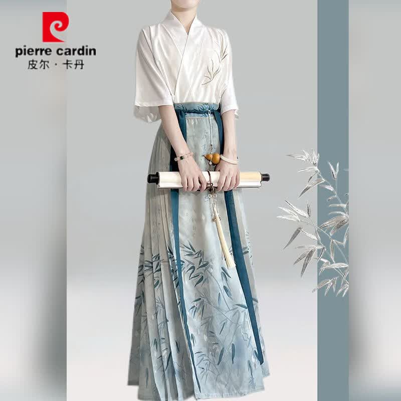 皮尔卡丹(pierre cardin)汉服女明制刺绣新中式国风马面裙日常2026夏季薄款一整套复古风 刺绣短袖+马面裙+衬裙 M