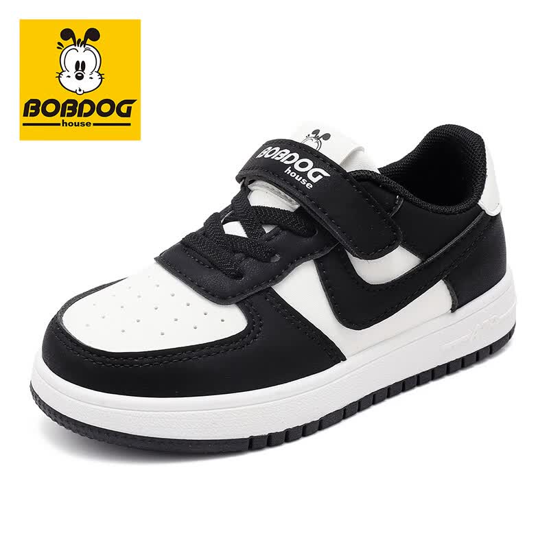 巴布豆（BOBDOG）童鞋2026夏季单网透气儿童板鞋男童小白鞋女跑鞋中大童鞋子 黑/白（革面）61001 30 适合脚长18.5cm