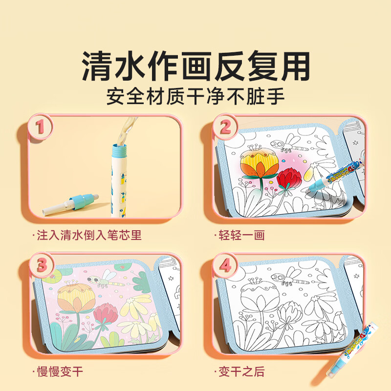 【时光学】儿童水画本 童话王国 水涂色绘画本反复涂鸦幼儿园宝宝男孩女孩生日礼物0-3-8岁 兴趣培养动手动脑益智 新华正版 儿童水画本 动物世界