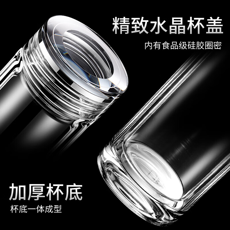 百莱斯玻璃杯双层水杯泡茶杯高档商务办公室茶水杯便携车载透明绿茶杯 【纯钛抑菌】修长纤细360ml