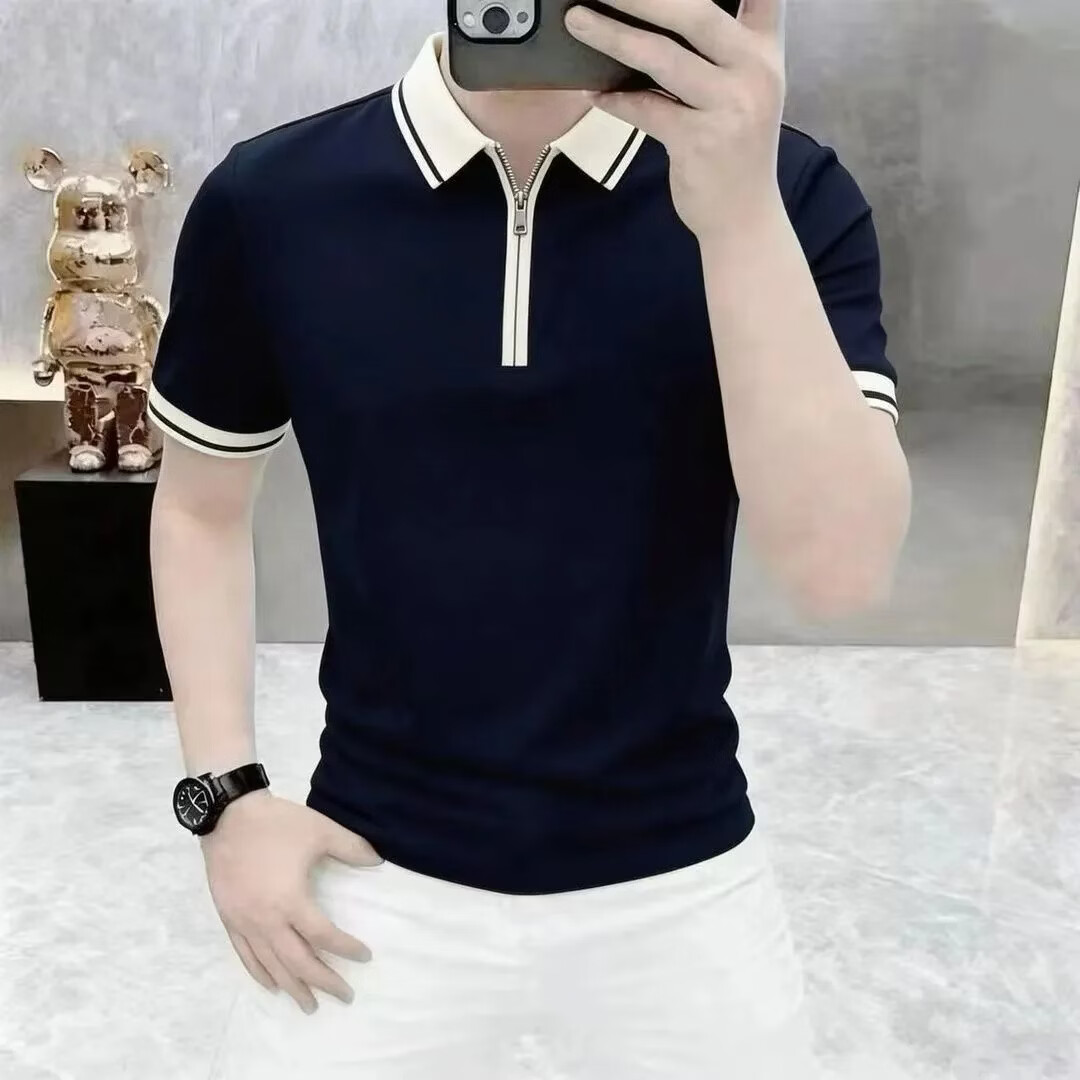 高档新款翻领短袖新客Polo衫男士时尚商务休闲半袖体A0100 深蓝【轻奢正品】 2XL 建议145-160斤