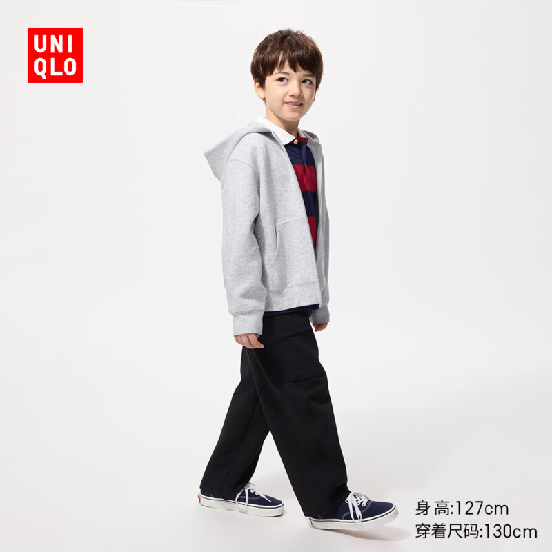 优衣库童装男童女童高弹力快干运动拉链连帽卫衣长袖运动衫483443 03 灰色 160