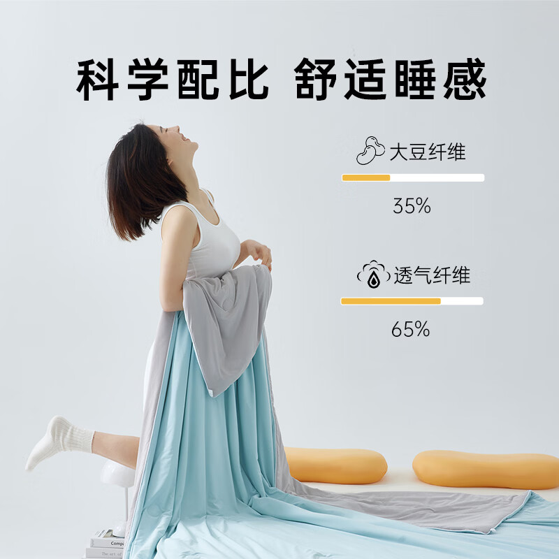 多喜爱夏凉被子空调被芯可机洗大豆被子四季通用双面凉感亲肤可裸睡夏被 双面凉感透气可裸睡夏被【柔雾蓝】 0.9/1.2米床【100*150cm】
