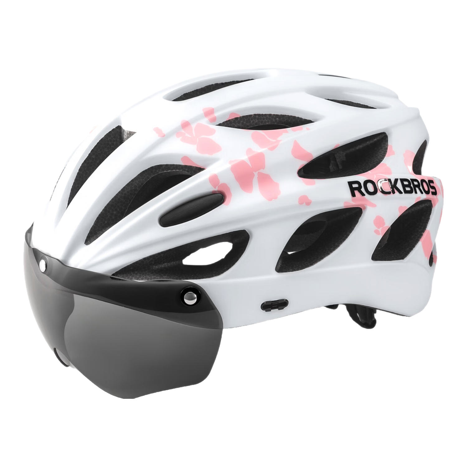洛克兄弟 騎行頭盔帶風(fēng)鏡山地公路自行車頭盔男女一體成型炫彩安全帽 花瓣涂裝 ：58-62cm 灰色鏡片