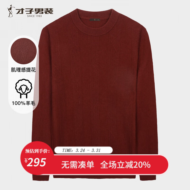 才子（TRIES）【100%纯羊毛】男士羊毛衫秋冬半高领加厚毛衣保暖纯色打底针织衫 棕色 L 48 （170/88A）