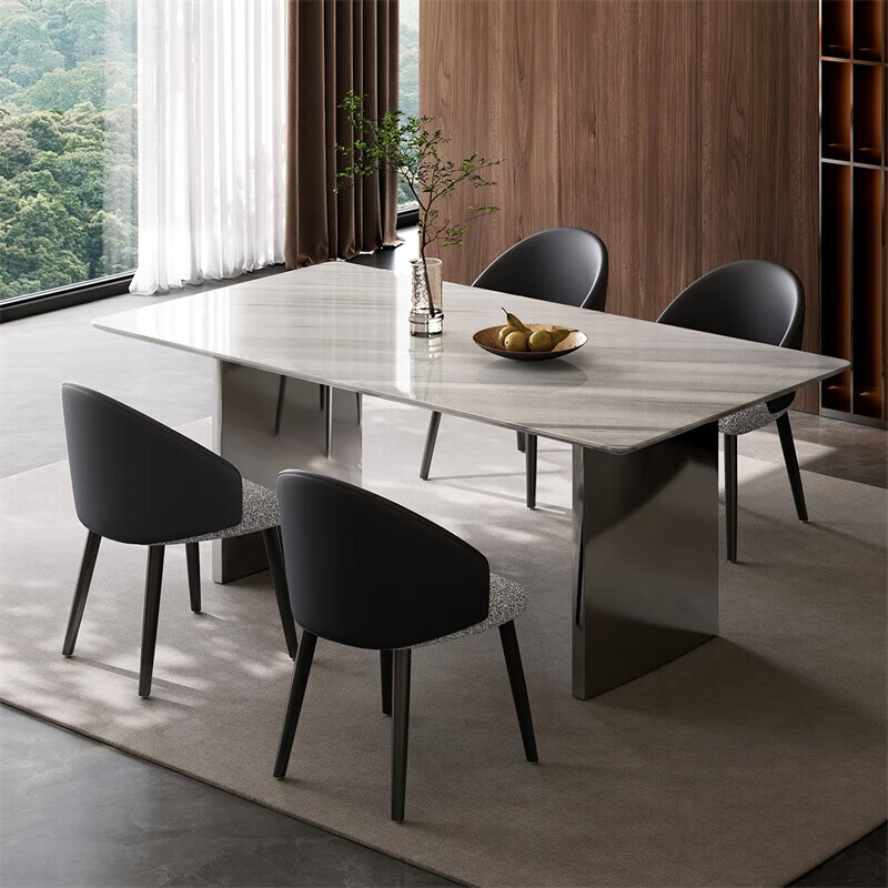 全友（QUANU）家居意式家具天然奢石餐桌高端家用客厅不锈钢吃饭桌椅组合套装 1.8m一字桌腿餐桌+燕尾餐椅*4