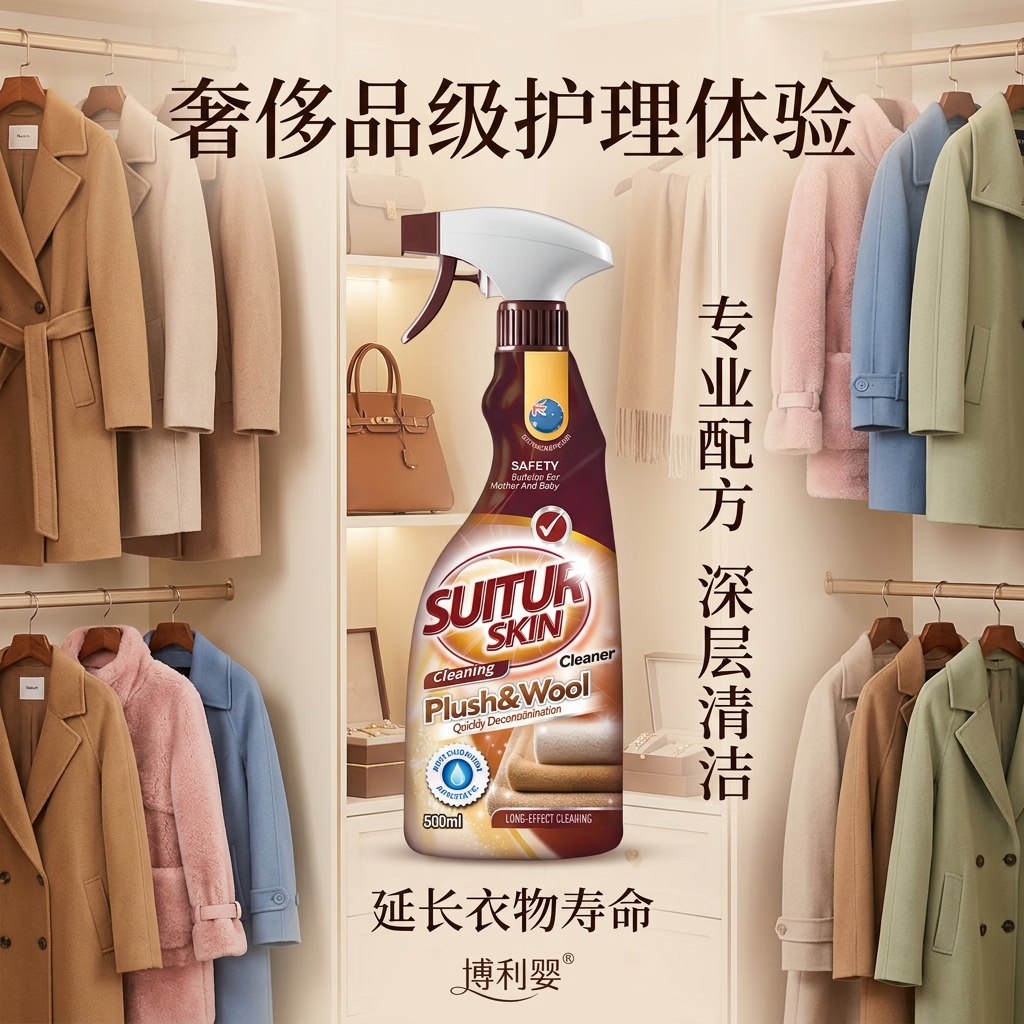 博利婴羊毛毛呢大衣干洗剂500ml 清洗羊绒羊毛衣服去油渍免洗毛呢清洗剂 毛大衣干洗剂 1瓶 【羊毛/羊绒/混纺】可用