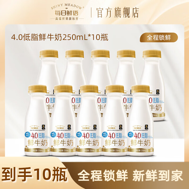 每日鲜语4.0g蛋白低脂鲜牛奶巴氏杀菌小瓶鲜奶250ml早餐搭档 4.0低脂250ml*10瓶