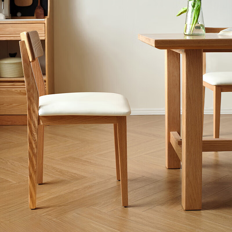 全友家居实木餐椅家用客厅餐厅家具靠背座椅舒适软包椅久坐不累凳子 原木色|红橡木|软包餐椅*2