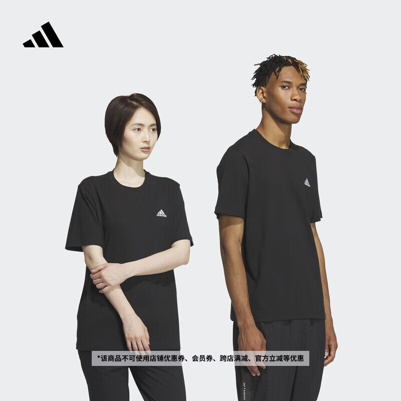 adidas情侣休闲纯棉上衣圆领短袖T恤男女夏季阿迪达斯官方轻运动 黑色   L  