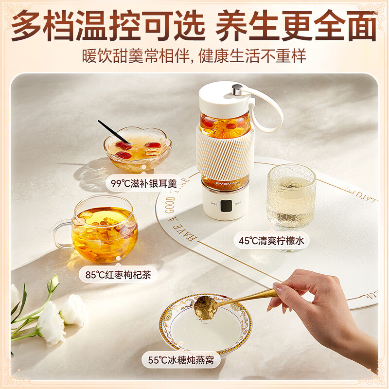 宝威玛（BVGMAV）纯钛茶仓茶水分离玻璃杯出差旅行养生壶便携式电热烧水壶水杯大容量保温一体全自动恒温家用保温杯 0.4L 爆款四档炖煮-纯钛茶隔烧水杯