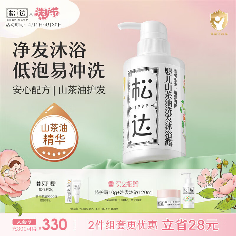 松达婴儿洗发沐浴露二合一0-3-6岁宝宝洗发水易冲洗天然无香无硅油 【热卖爆款】洗发沐浴露300ml