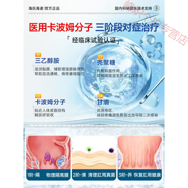 熏姿颜比尔小蓝痔疮凝胶医用壳聚糖肉球瘙痒混合痔肛门坠粘膜充血睡眠贴 1盒装【见效装】 官方自售