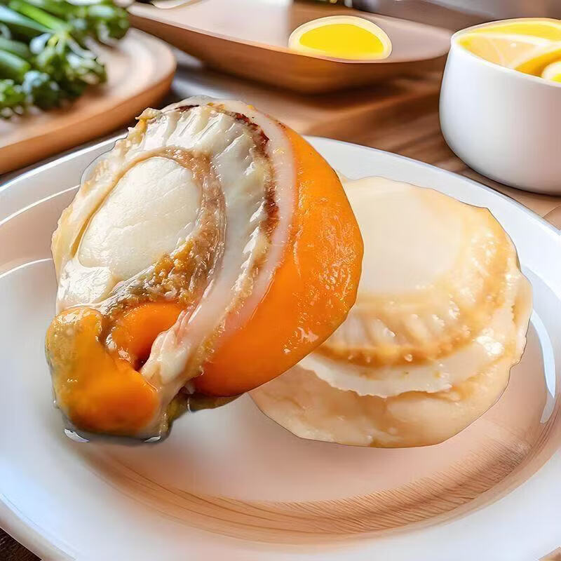 十里馋【新货上市】特大号扇贝肉纯野生海捕新鲜扇贝肉部分带黄冷冻海鲜 扇贝肉大号40-60规格 【500g】