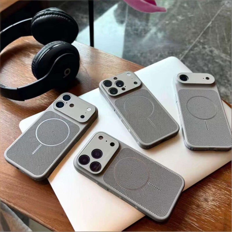 闪曼巴 夏日清爽散热透气适用iPhone17promax手机壳苹果17pro透气降温苹果17大视窗网孔全包镜头膜保护套 【峰岩白-细圈磁吸】无线充大视窗网壳 iphone 17 Pro Max