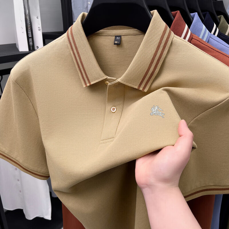 B PRORSUM巴宝莉正品英丝光棉翻领POLO衫男士夏季新款潮流刺绣战马短袖T恤 国际一线品牌十大奢侈品男装深蓝色 M 165__100-125斤左右