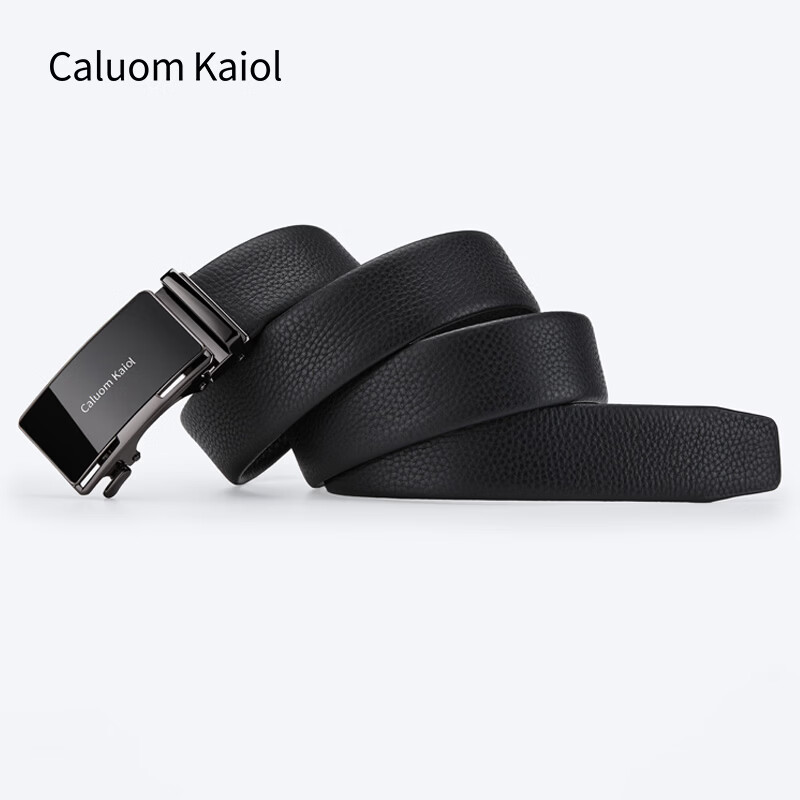 Caluom Kaiol品牌男士皮带真皮自动扣男士腰带头层牛皮裤带生日礼物送男友 81301A/镜面枪色 110cm -130默认随机（可修剪）