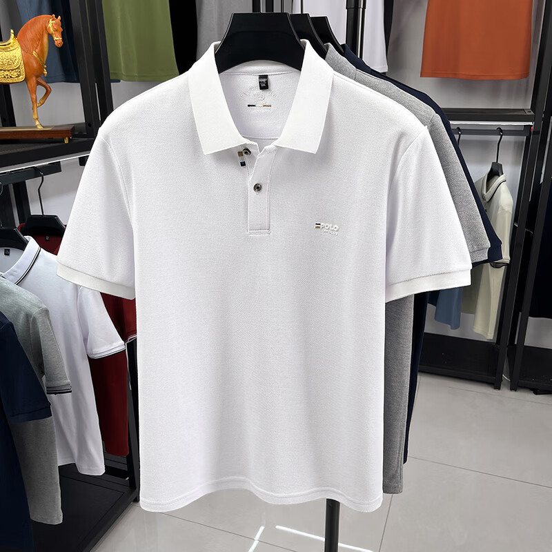 尺度保罗男士翻领短袖T恤夏季薄款冰丝透气商务休闲POLO衫半袖宽松大码 HE7732灰色 3XL 推荐175-190斤