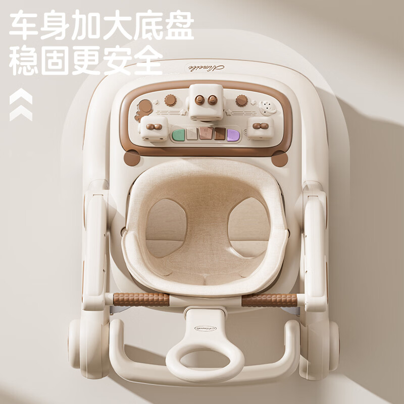 顽皮熊2026新款学步车防O型腿小孩幼儿宝宝多功能儿童可折叠宝宝手推车 968卡其棕顶配款【餐盘+音乐盘+氛围灯光+手推+垫+棚】