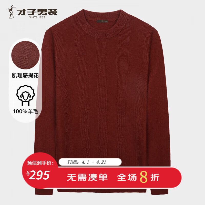 才子（TRIES）【100%纯羊毛】男士羊毛衫秋冬半高领加厚毛衣保暖纯色打底针织衫 棕色 L 48 （170/88A）