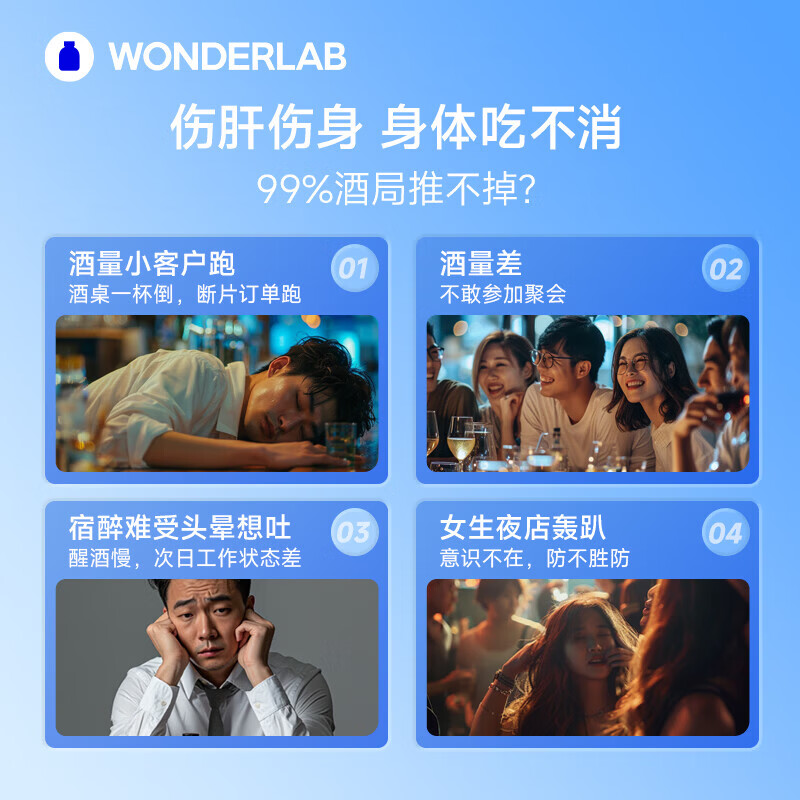 WONDERLAB万益蓝独醒解酒胶囊药含解酒酶姜黄酒前护肝解酒神器醒酒宿醉护胃 独醒解酒胶囊20粒*3盒