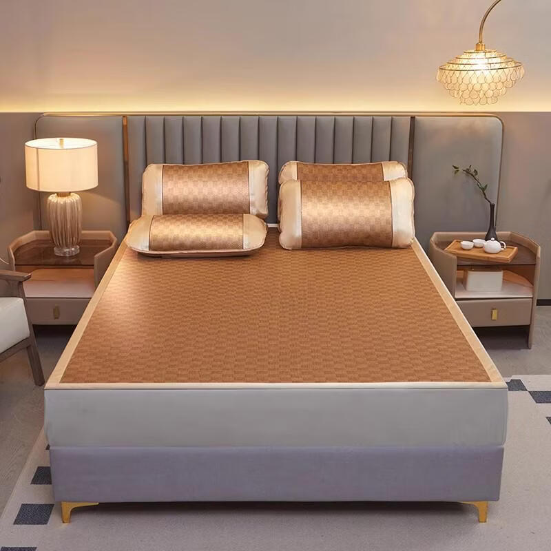 夏季藤席凉席三件套家用可折叠席单双人夏天学生宿舍空调软席子 经典格【送同款枕套】【不可水洗】:1:N:N:0;适用床尺