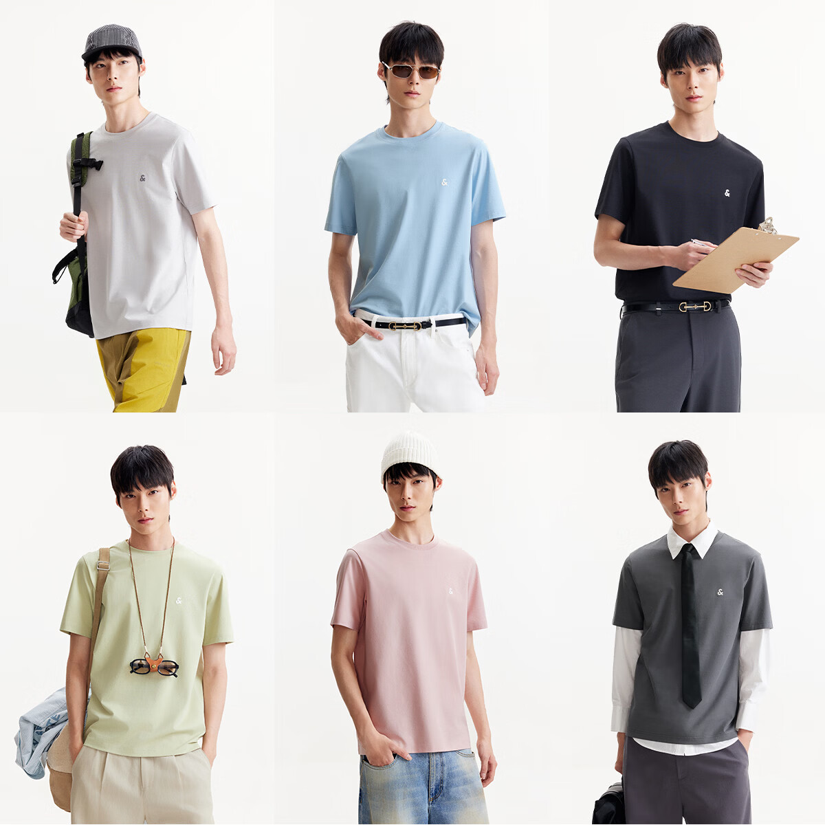 杰克·琼斯（JACK&JONES）26年男装四季打底T恤男士凉感透气多色情侣款短袖t恤水洗不易走形 白色A06 M 175