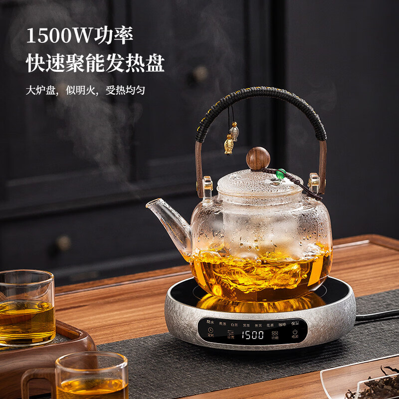 溥畔电陶炉煮茶小型煮茶器煮茶炉2026新款烧水泡茶电磁炉养生茶壶 木纹色电陶炉+禅道壶（蒸煮双胆）1000ML