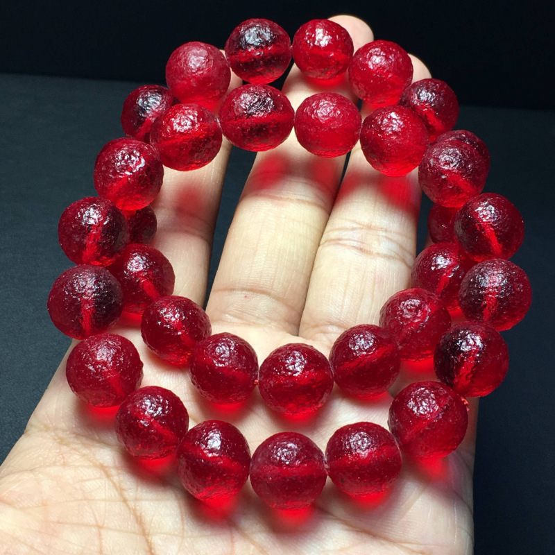 原色库尔勒血陨石手串 玻璃陨石红陨石能量幸运石手链 觉醒灵性解忧