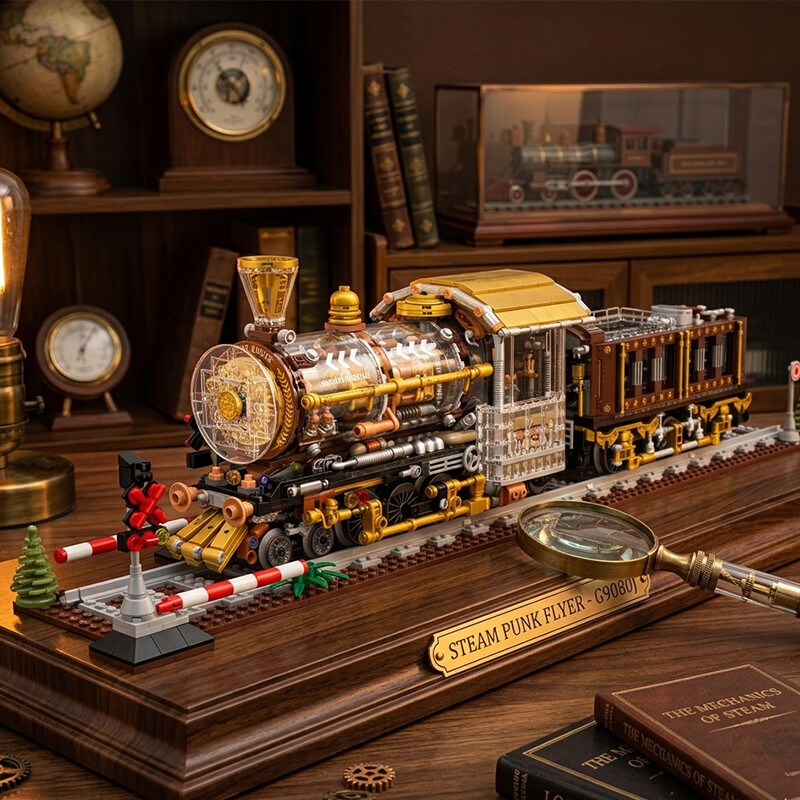 哲高朋克机械火车玩具炫酷立体拼装兼容乐高积木桌面摆件模型男生礼物 朋克机械火车-1970PCS 1