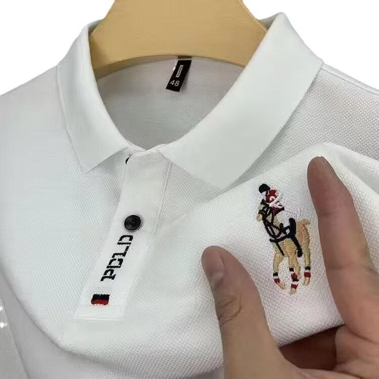 锐图森男士短袖商务polo衫夏季刺绣翻领男装大码短袖T恤纯色简约百搭T恤 桔色【A01】战马标 3XL (建议140-160斤)