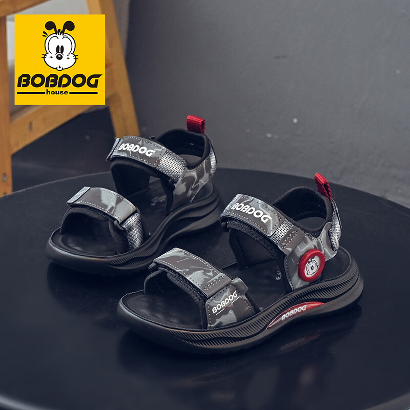 巴布豆（BOBDOG）童鞋夏季透气儿童凉鞋男童校园运动鞋子2026新款中大童露趾沙滩鞋 黑色 26 适合脚长17.5cm 京东折扣/优惠券
