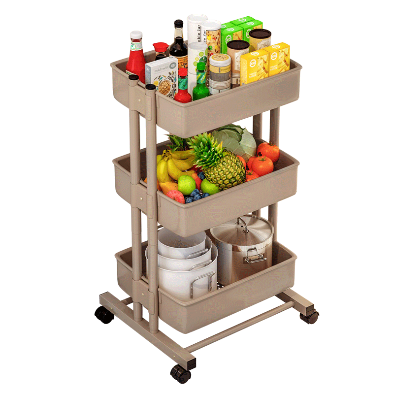 思故轩置物架层架家用厨房置物架小手推车层架可移动客厅带轮收纳架子z833 香槟色
