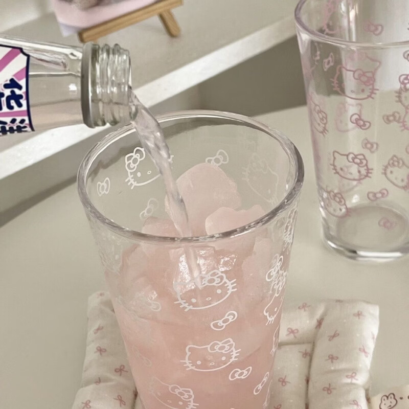 清洁JTTa 白色+粉色kt猫单杯(2只) 450ml玻璃杯