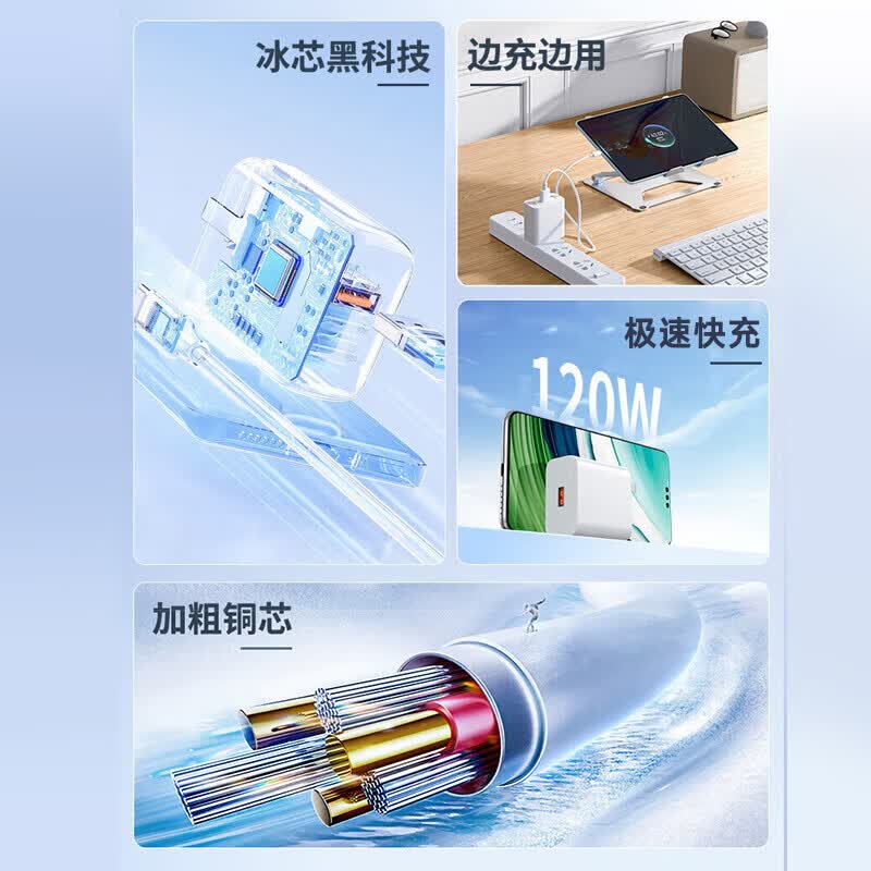 艾勒丝汀【3C安全认证丨过压保护】适配华为充电器120W/66W/100W闪充type-c手机充电头线Mate80荣耀数据线 【线充套装】120W充电器+【1米】6A快充线 【国家3C认证】适配华为荣耀vivo小米oppo等