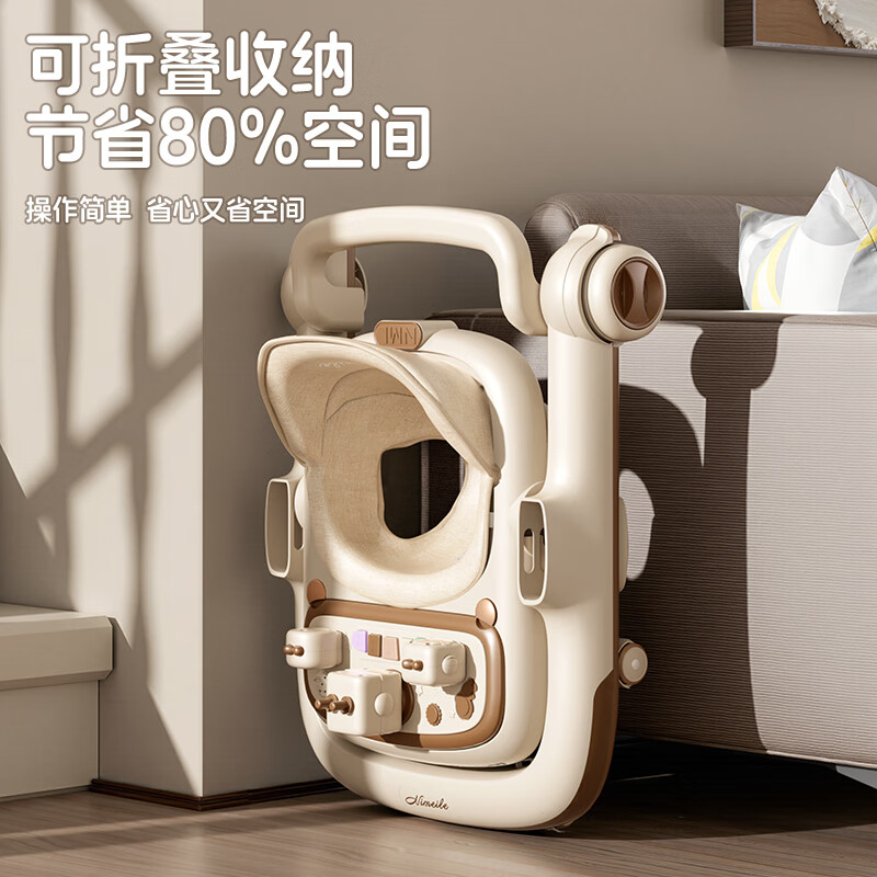 顽皮熊2026新款学步车防O型腿小孩幼儿宝宝多功能儿童可折叠宝宝手推车 968卡其棕顶配款【餐盘+音乐盘+氛围灯光+手推+垫+棚】