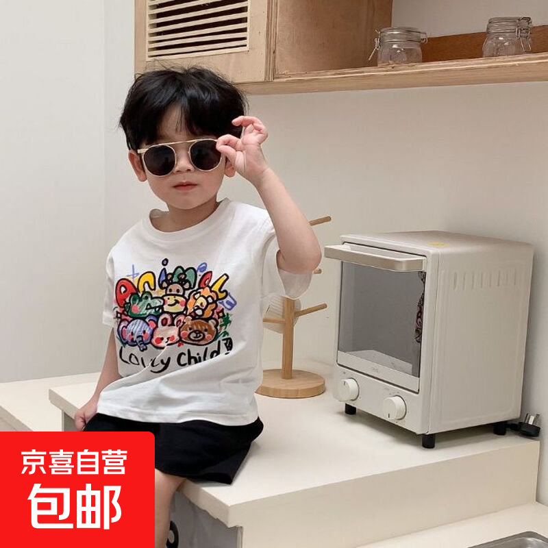 夏季新款男女童纯棉卡通印花洋气宽松短袖儿童宝宝半袖T恤上衣潮 白色 170