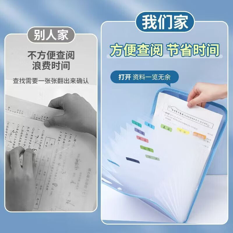 赞婴美 手提式文件袋试卷收纳袋风琴包大容量试卷子文件收纳袋 风琴包一个 风琴包一个【颜色随机赠标签贴】