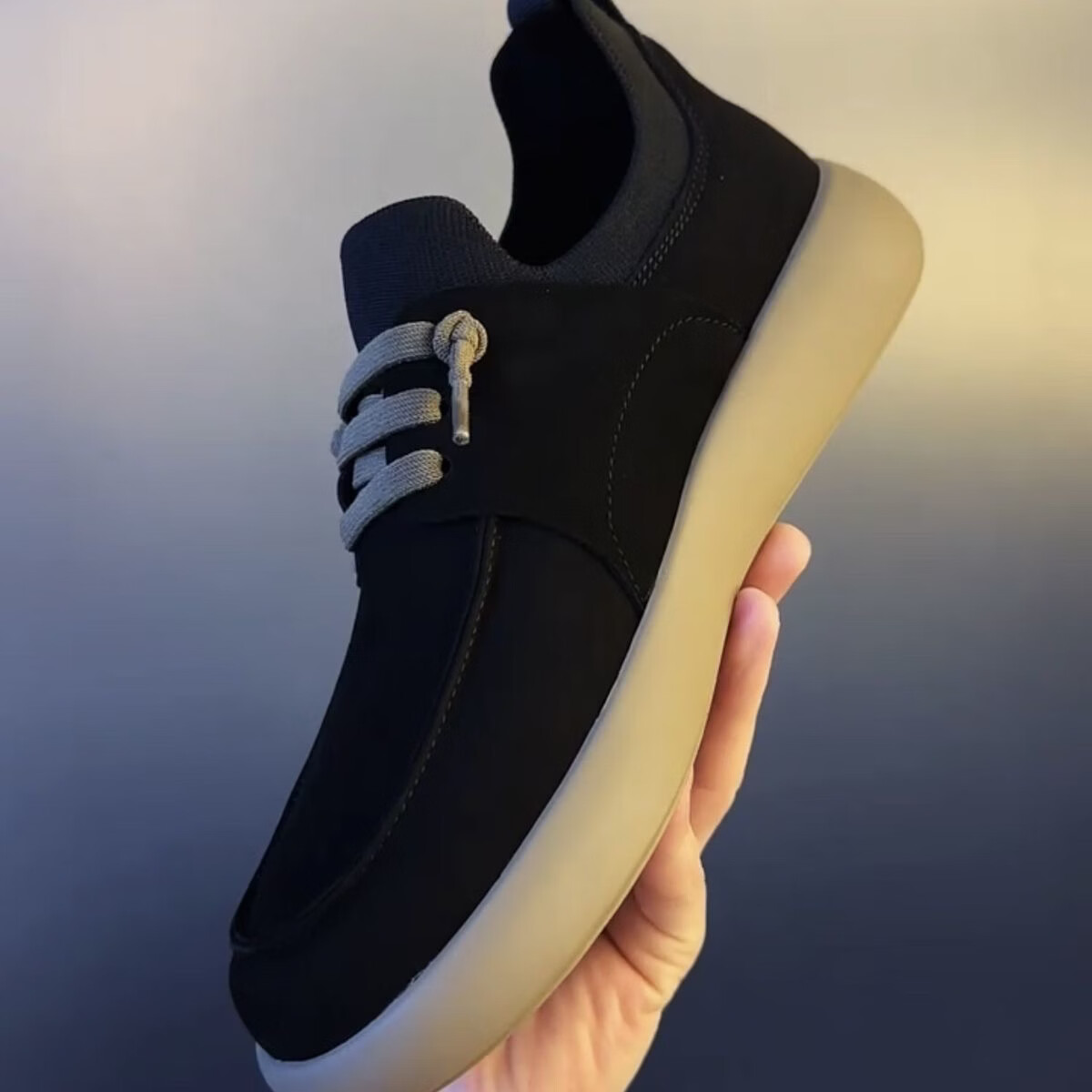 春季新款一脚蹬开车鞋2026年热卖复古时尚百搭潮鞋全软皮防滑耐磨 黑色 咖色底 41 码