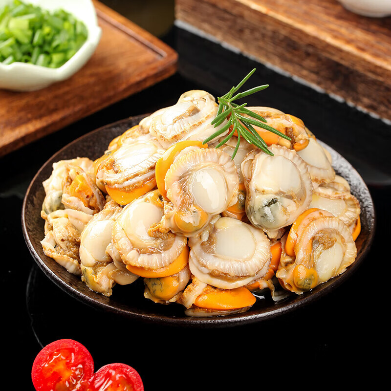 十里馋【新货上市】特大号扇贝肉纯野生海捕新鲜扇贝肉部分带黄冷冻海鲜 扇贝肉大号40-60规格 【500g】