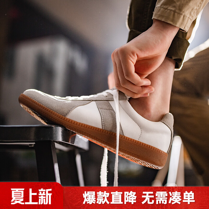 马登工装经典复古德训鞋男低帮休闲鞋潮流运动训练小白鞋平底男士板鞋 灰色 【通勤百搭/夏季阿甘男鞋】 43 (265mm) 男码