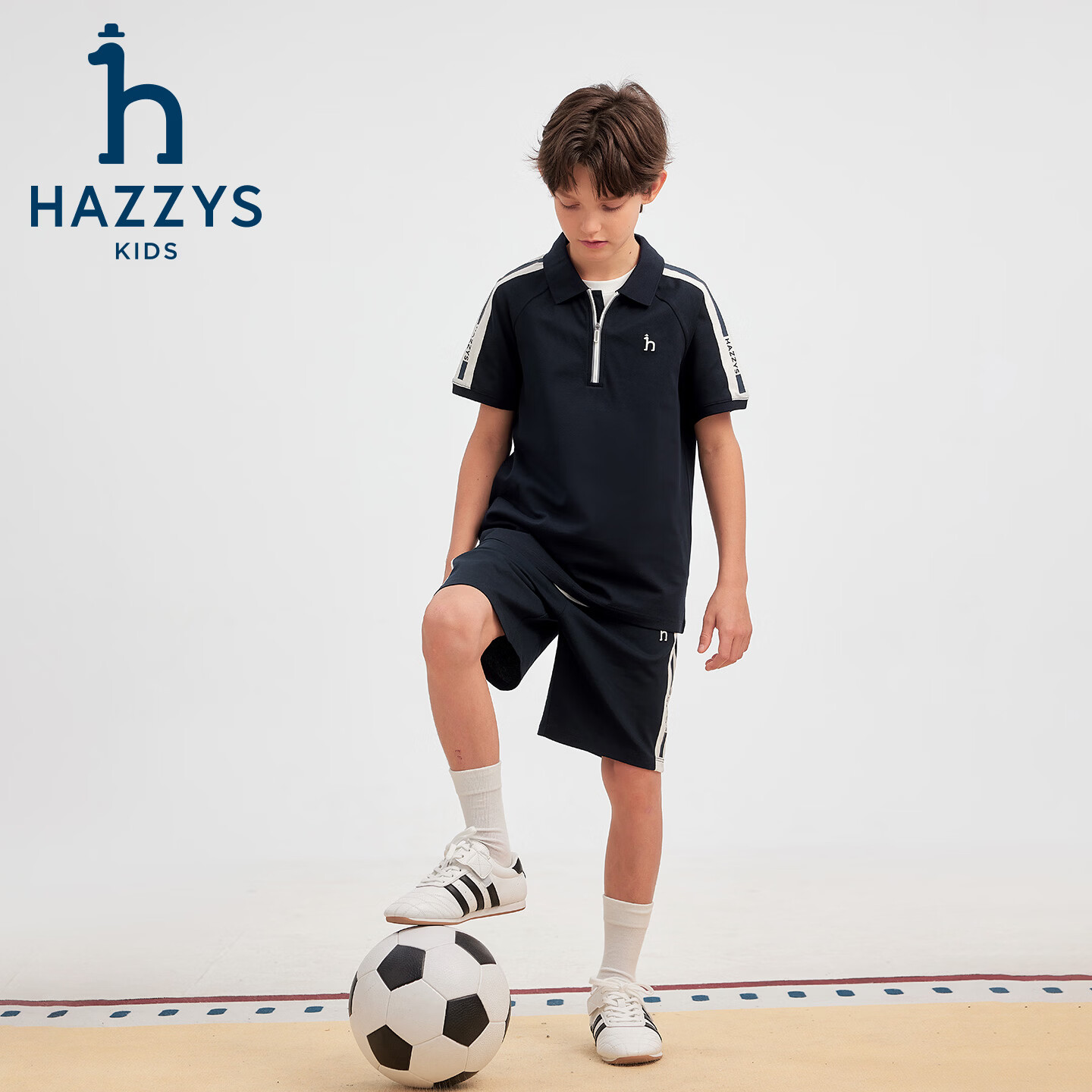 哈吉斯(HAZZYS)童装男童套装2026夏季新品大童运动polo短袖T恤宽松透气短裤 藏蓝 160
