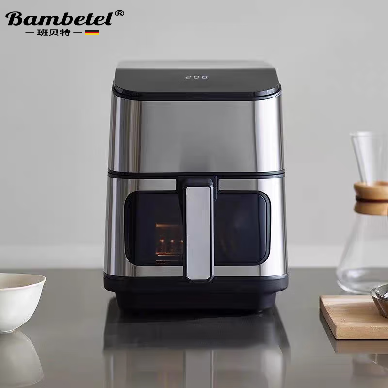 班贝特（BAMBETEL）德国品牌空气炸锅家用大容量电炸锅免翻面可视化设计电蒸锅多功能家电电器炸锅蒸烤箱小电器  岩黑色-智能加长版-可视免翻面 5L